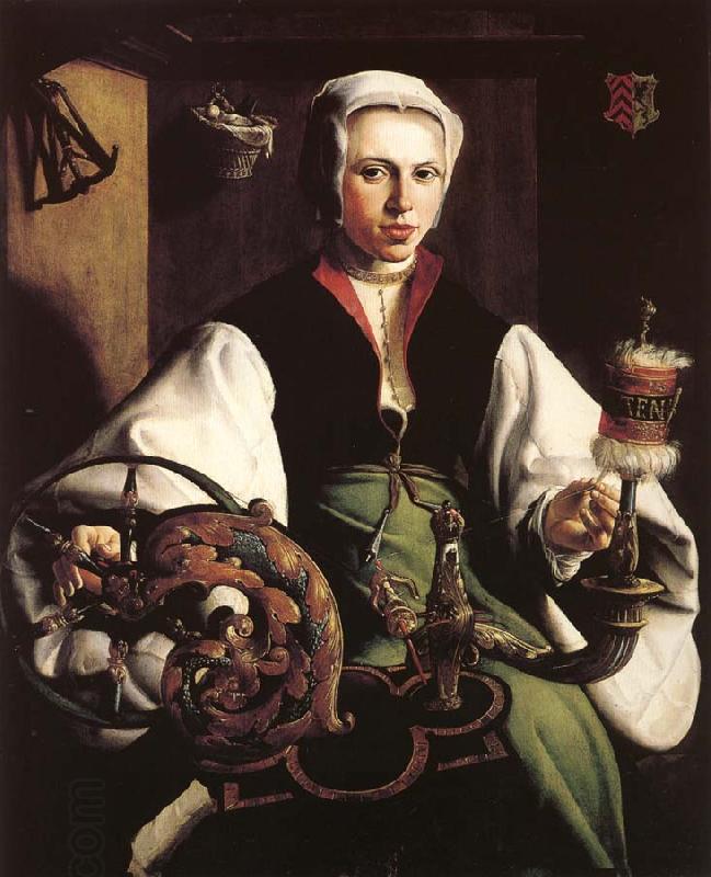 HEEMSKERCK, Maerten van Retrato de una dama hilando oil painting picture